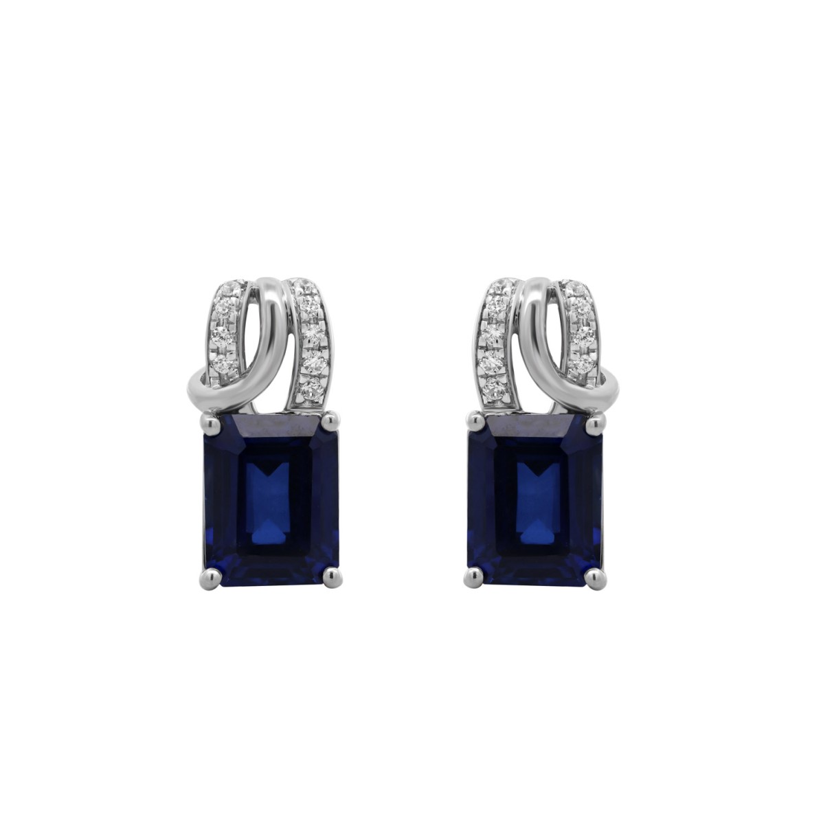 14K WHITE GOLD 1/10CT ROUND/BLUE EMERALD DIAMOND L...