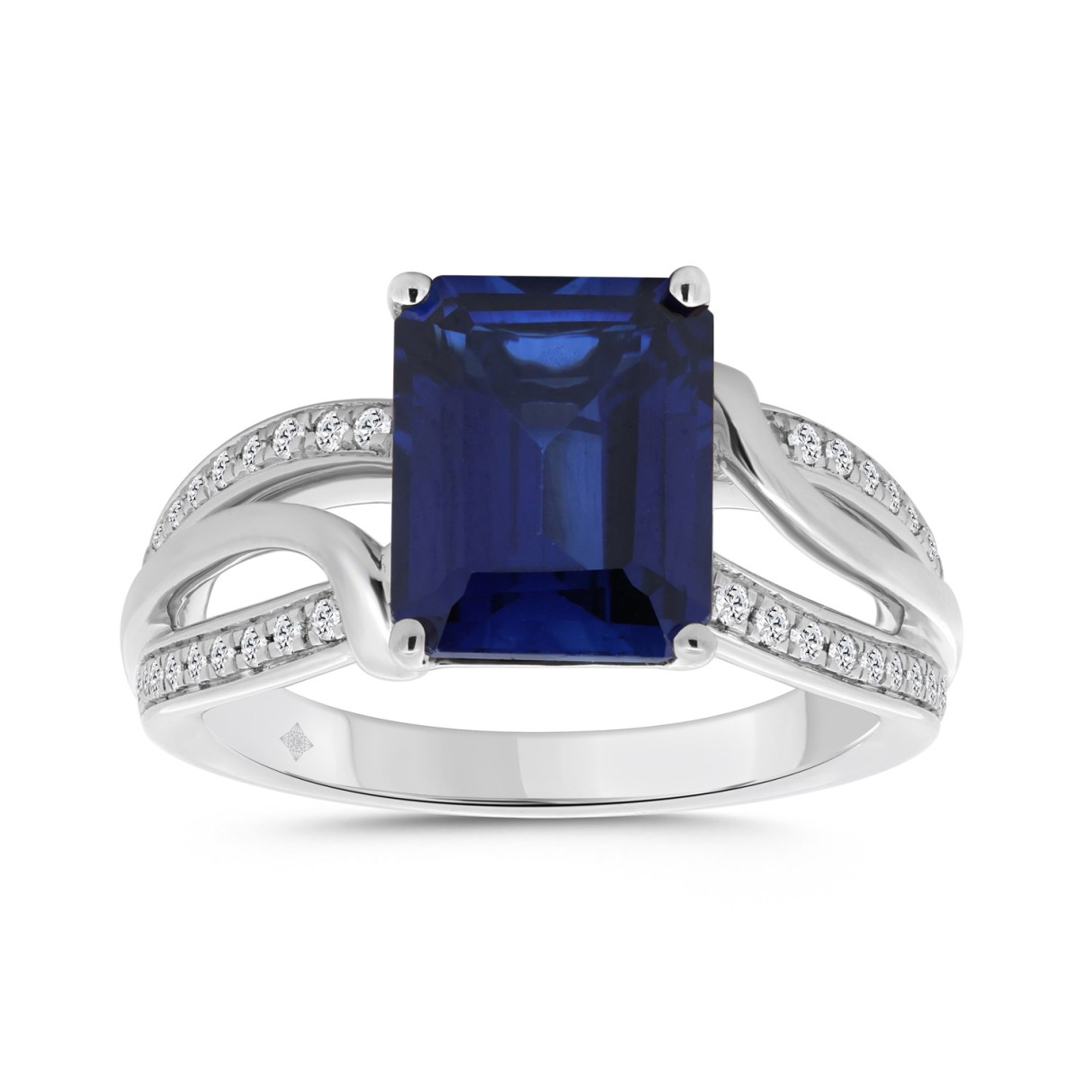14K WHITE GOLD 1/5CT ROUND/BLUE EMERALD DIAMOND LA...
