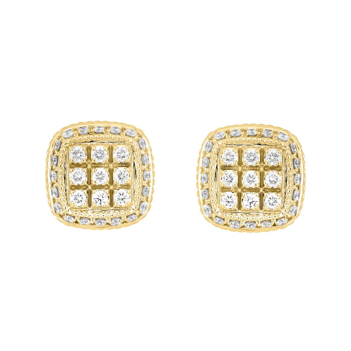 10K YELLOW GOLD 3/4CT ROUND DIAMOND LADIES EARRINGS