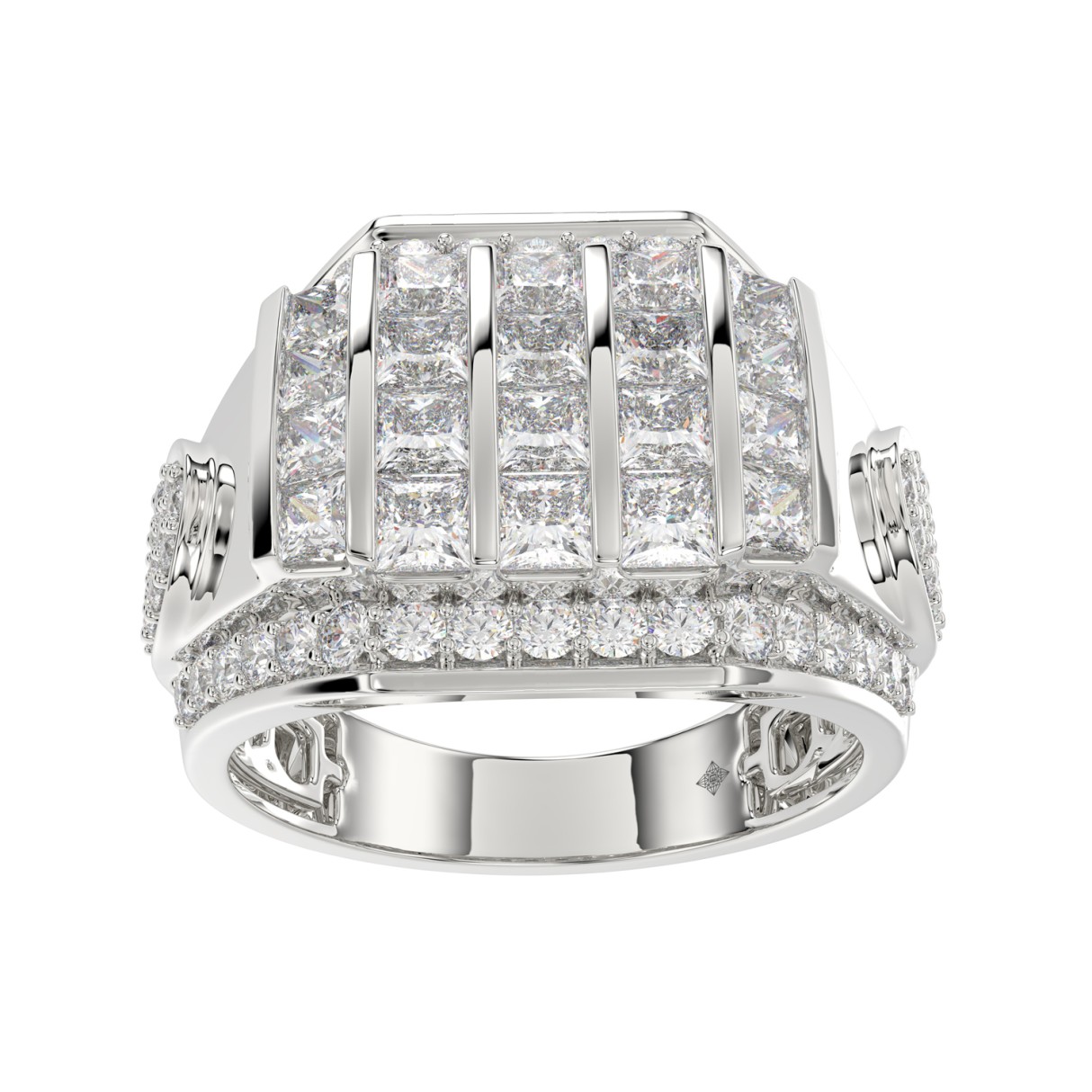 10K WHITE GOLD 3.00CT ROUND/PRINCESS DIAMOND MEN'S RING