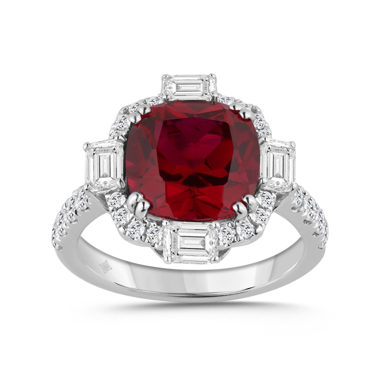 14K WHITE GOLD 1 1/4CT ROUND/EMERALD/RUBY CUSHION ...