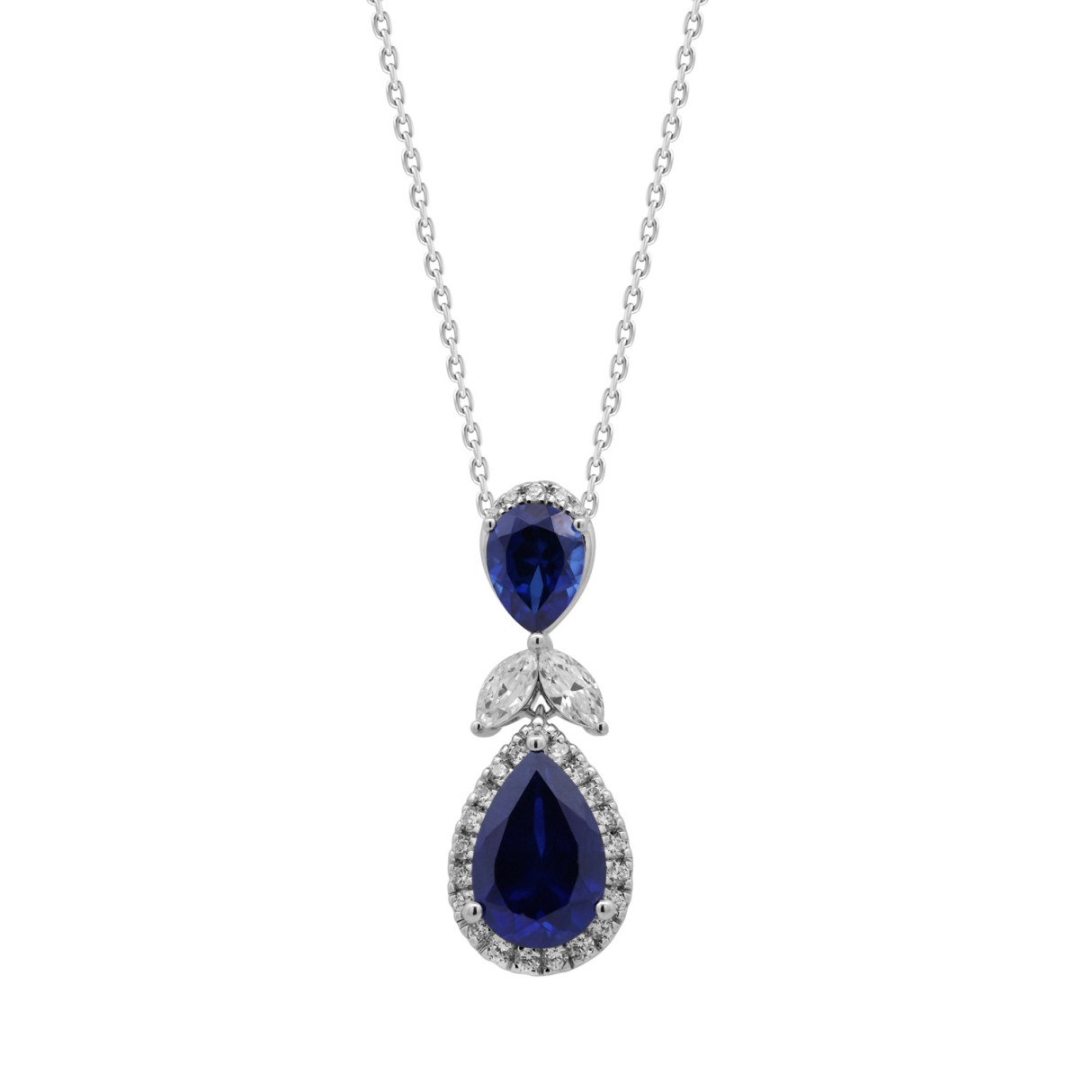 14K WHITE GOLD 3/4CT ROUND/MARQUISE/BLUE SAPPHIRE ...