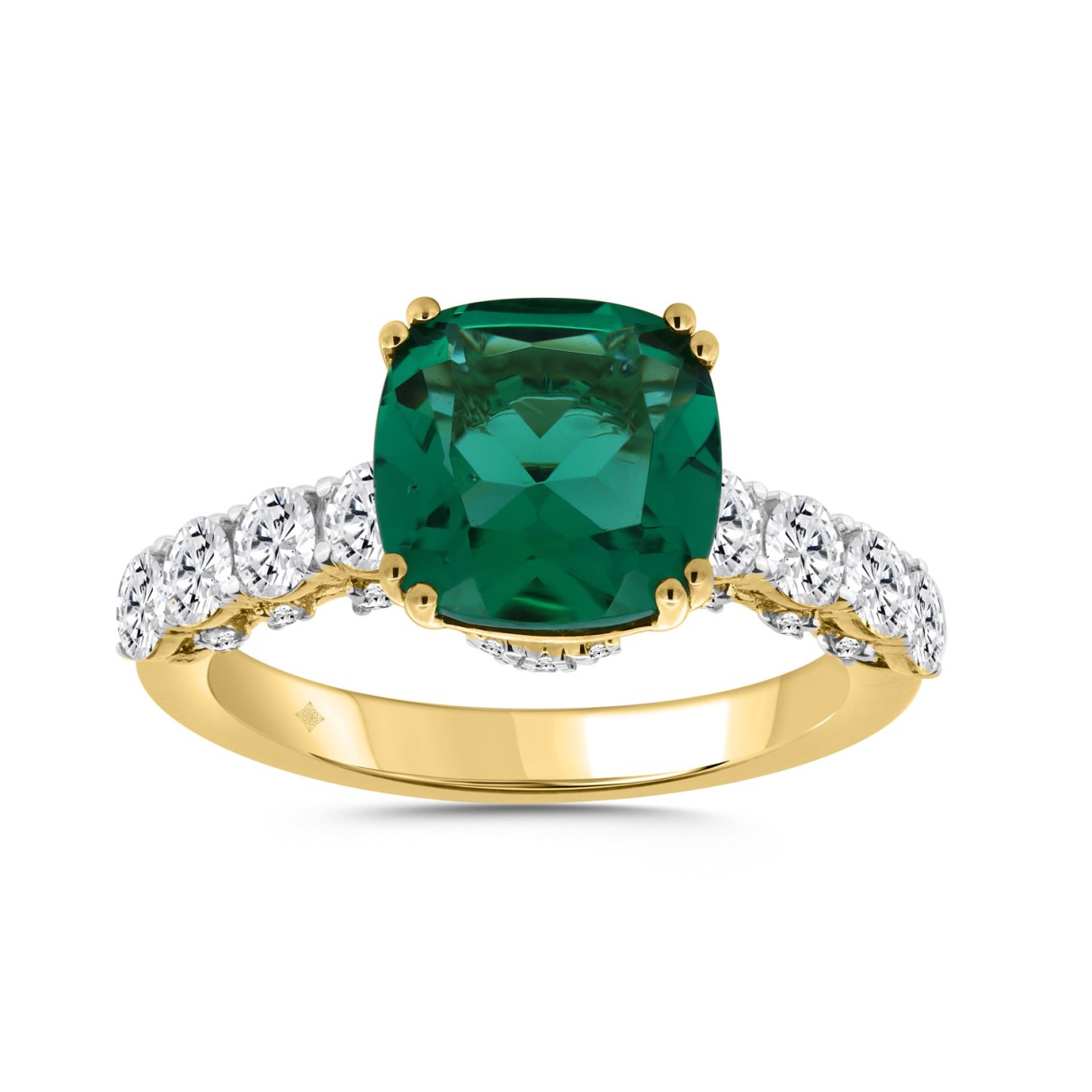 14K YELLOW GOLD 3 1/2CT ROUND/EMERALD CUSHION DIAM...