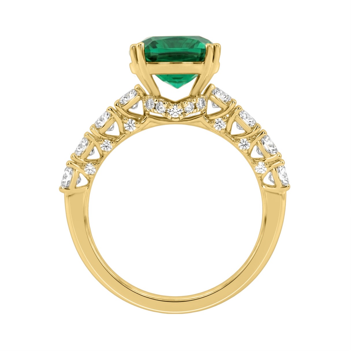 14K YELLOW GOLD 3 1/2CT ROUND/EMERALD CUSHION DIAMOND LADIES RING (CENTER STONE EMERALD CUSHION DIAMOND 2 1/2CT)