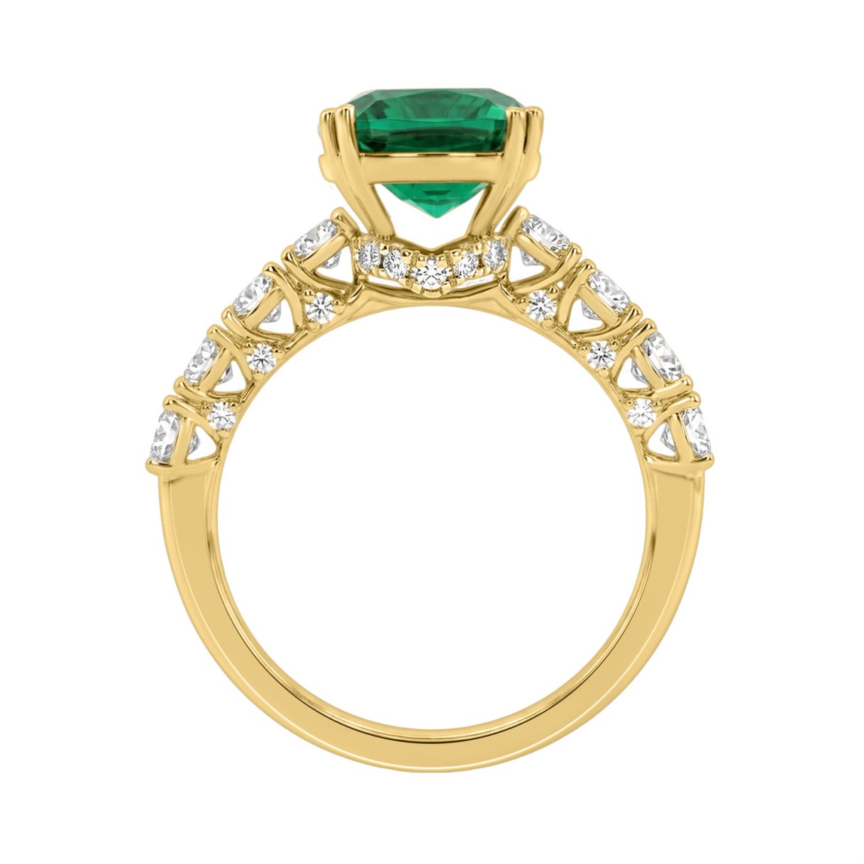 14K YELLOW GOLD 3 1/2CT ROUND/EMERALD CUSHION DIAMOND LADIES RING (CENTER STONE EMERALD CUSHION DIAMOND 2 1/2CT)
