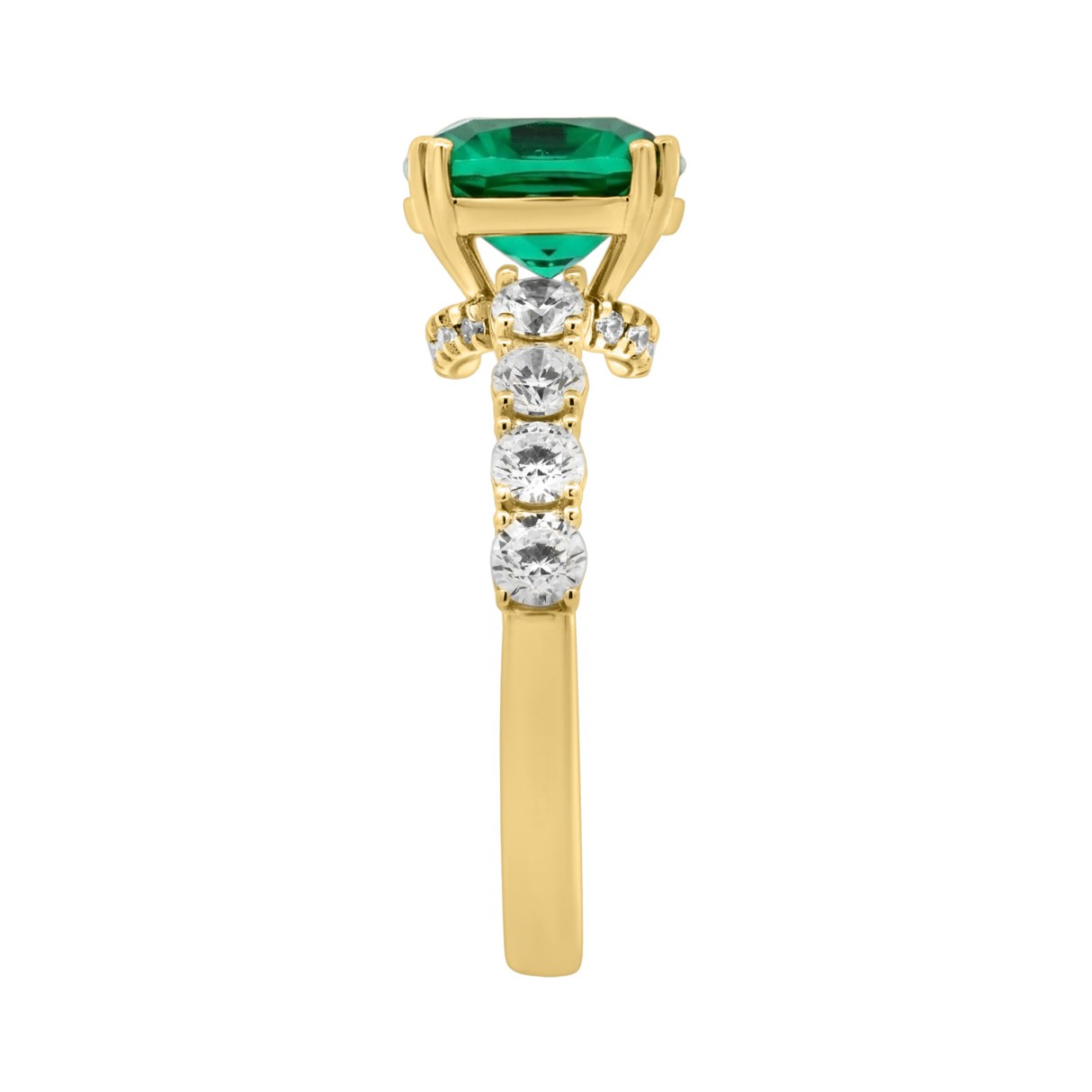 14K YELLOW GOLD 3 1/2CT ROUND/EMERALD CUSHION DIAMOND LADIES RING (CENTER STONE EMERALD CUSHION DIAMOND 2 1/2CT)