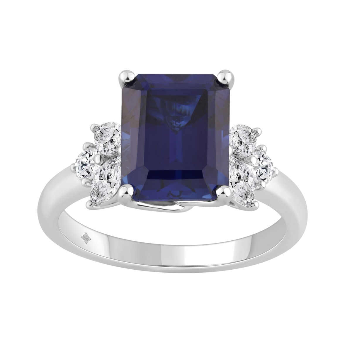 14K WHITE GOLD 1.00CT ROUND/BLUE SAPPHIRE EMERALD/MARQUISE DIAMOND LADIES RING