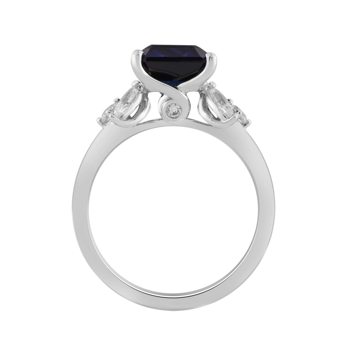 14K WHITE GOLD 1.00CT ROUND/BLUE SAPPHIRE EMERALD/MARQUISE DIAMOND LADIES RING