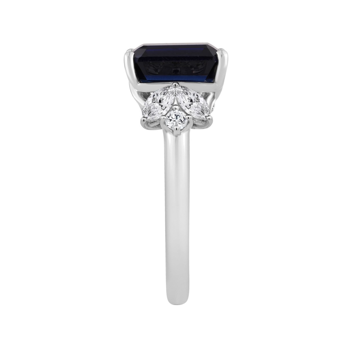 14K WHITE GOLD 1.00CT ROUND/BLUE SAPPHIRE EMERALD/MARQUISE DIAMOND LADIES RING