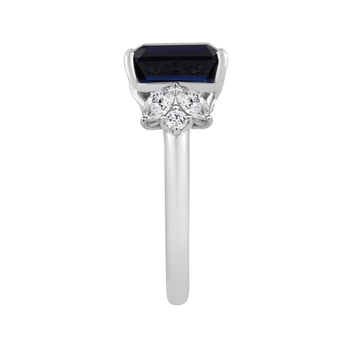 14K WHITE GOLD 1.00CT ROUND/BLUE SAPPHIRE EMERALD/MARQUISE DIAMOND LADIES RING