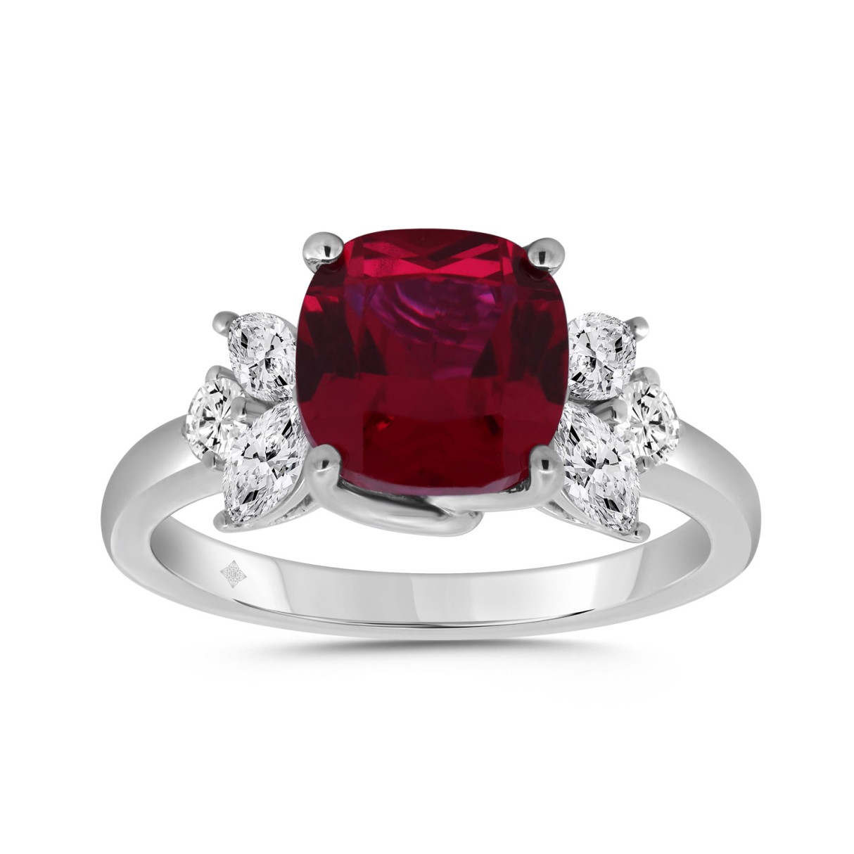 14K WHITE GOLD 1.00CT ROUND/RUBY CUSHION/MARQUISE ...