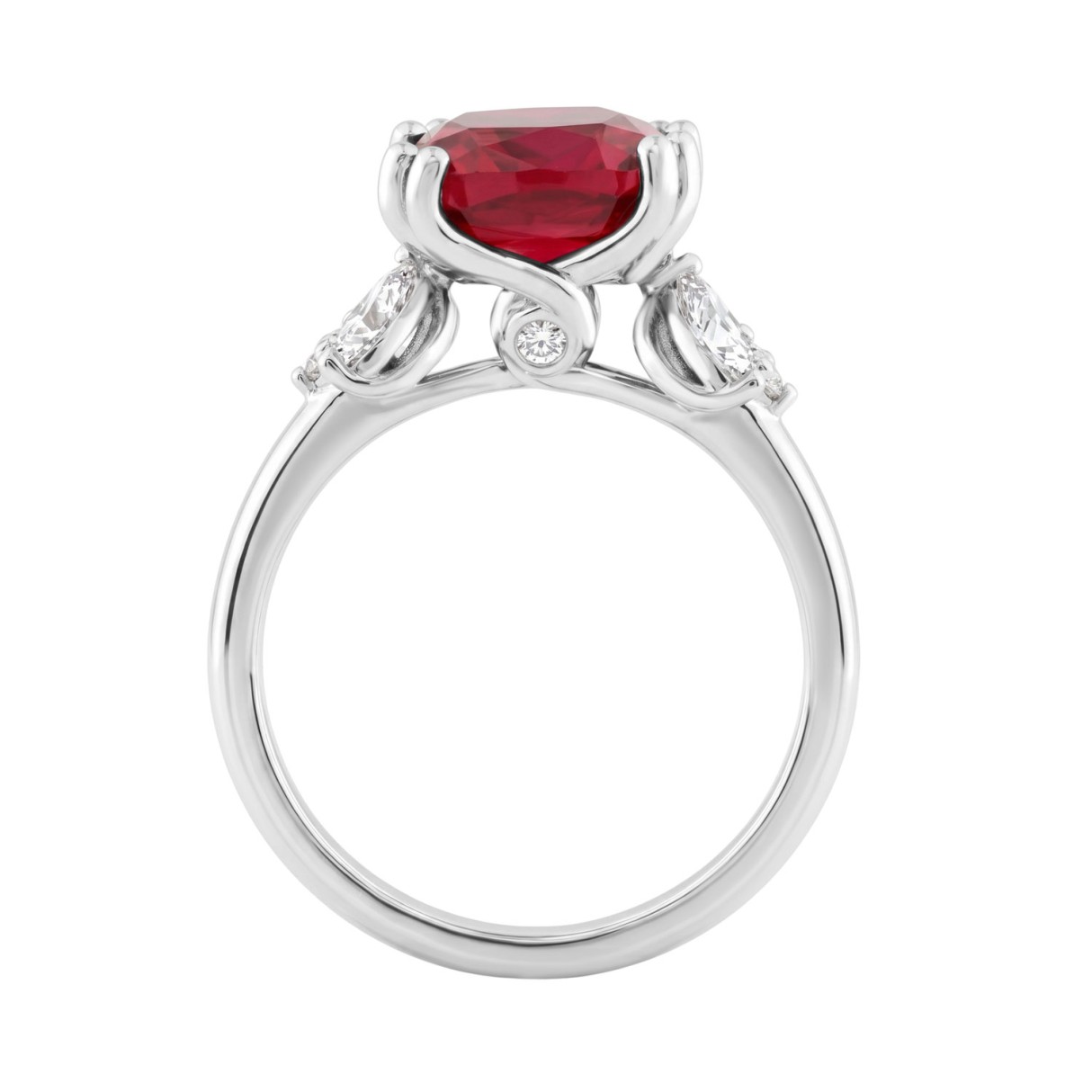 14K WHITE GOLD 1.00CT ROUND/RUBY CUSHION/MARQUISE DIAMOND LADIES RING