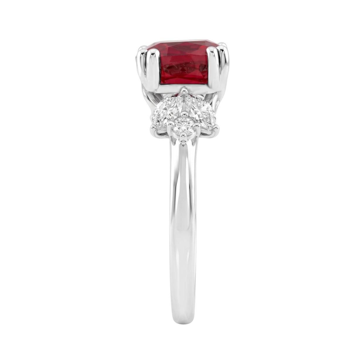 14K WHITE GOLD 1.00CT ROUND/RUBY CUSHION/MARQUISE DIAMOND LADIES RING