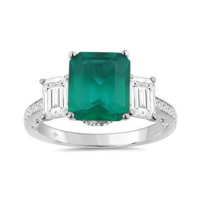 14K WHITE GOLD 6 1/3CT ROUND/GREEN EMERALD DIAMOND LADIES RING (CENTER STONE GREEN EMERALD DIAMOND 5CT)