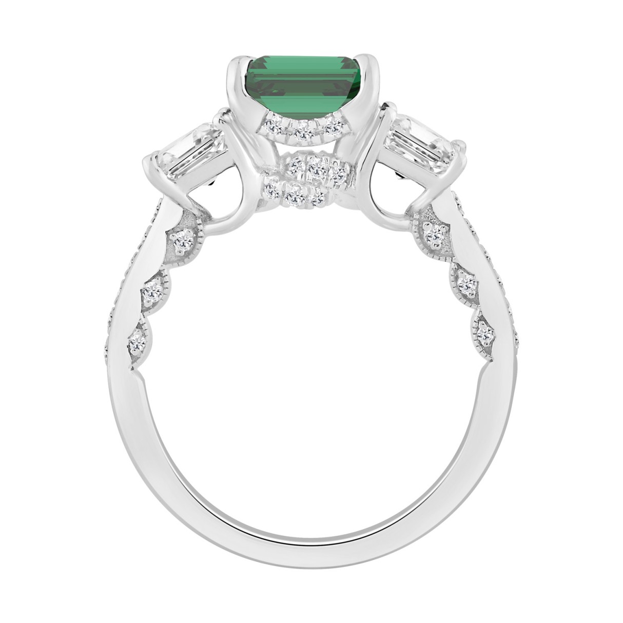 14K WHITE GOLD 6 1/3CT ROUND/GREEN EMERALD DIAMOND LADIES RING (CENTER STONE GREEN EMERALD DIAMOND 5CT)