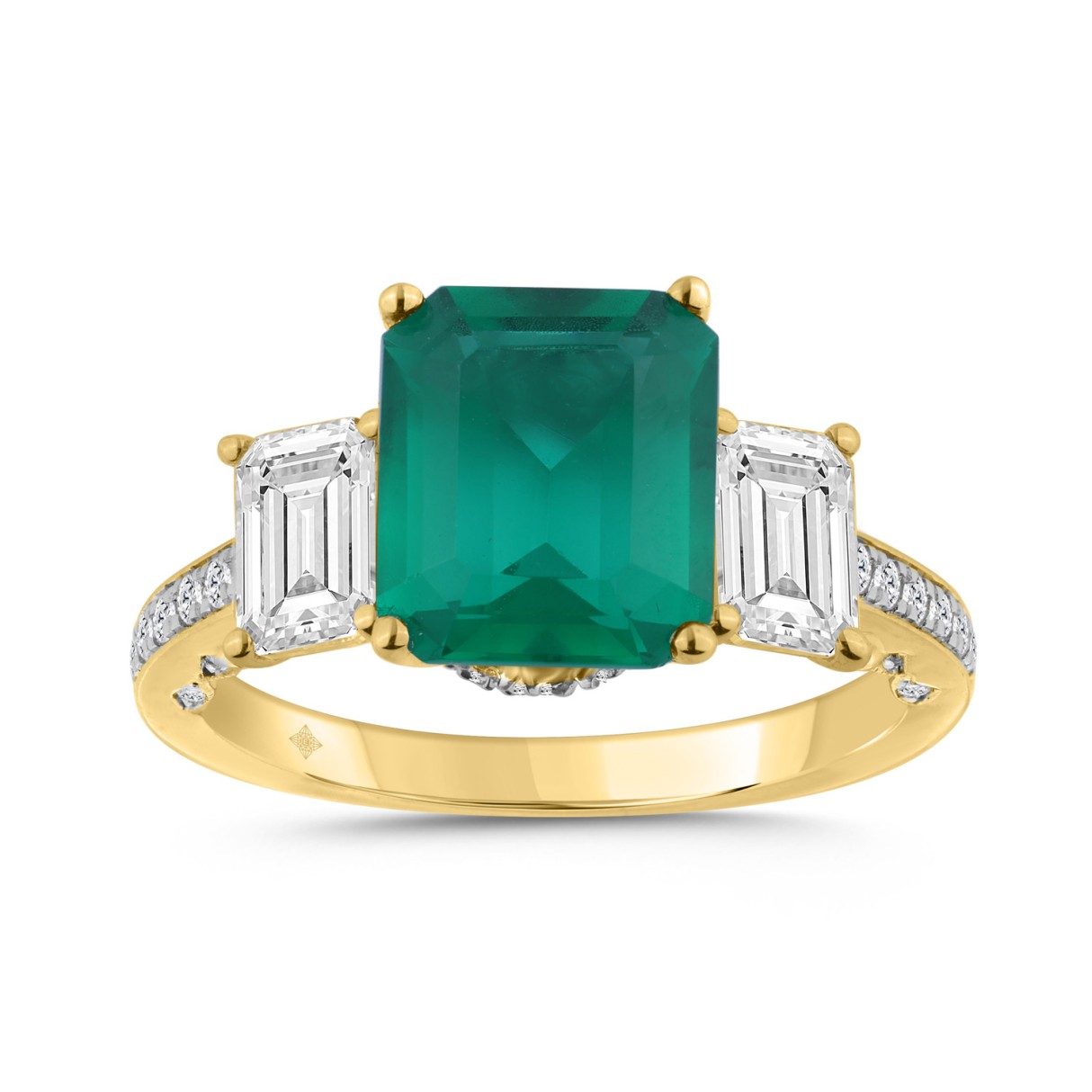 14K YELLOW GOLD 6 1/4CT ROUND/GREEN EMERALD DIAMON...