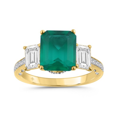 14K YELLOW GOLD 6 1/4CT ROUND/GREEN EMERALD DIAMOND LADIES RING (CENTER STONE GREEN EMERALD DIAMOND 5CT)