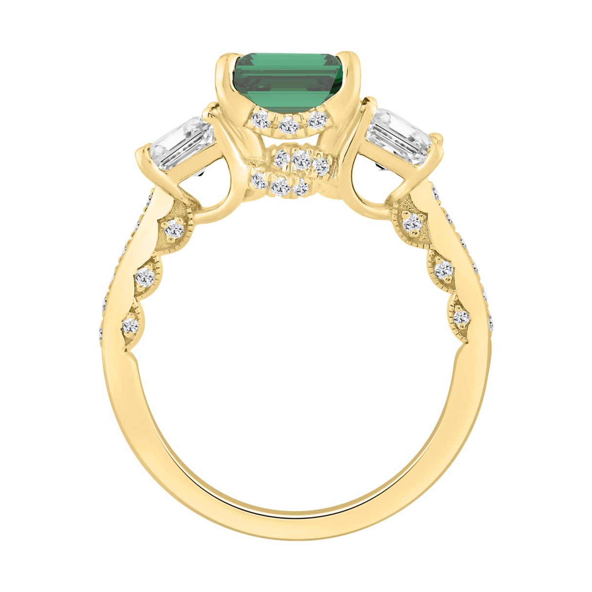 14K YELLOW GOLD 6 1/3CT ROUND/GREEN EMERALD DIAMOND LADIES RING (CENTER STONE GREEN EMERALD DIAMOND 5CT)