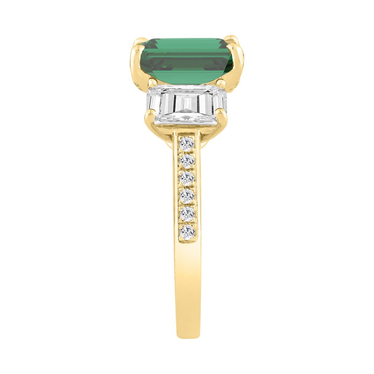 14K YELLOW GOLD 6 1/3CT ROUND/GREEN EMERALD DIAMOND LADIES RING (CENTER STONE GREEN EMERALD DIAMOND 5CT)