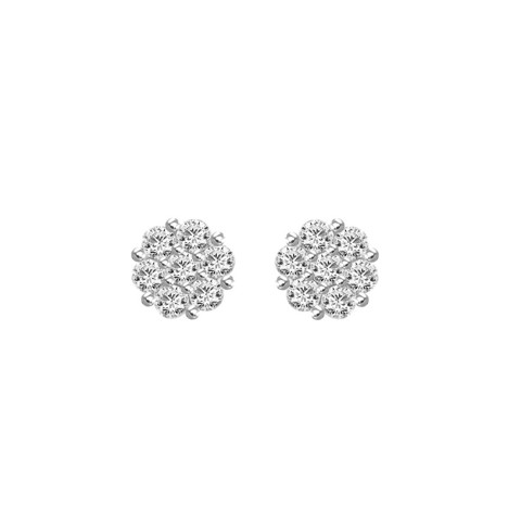 14K WHITE GOLD 1.00CT ROUND DIAMOND LADIES FLOWER EARRINGS