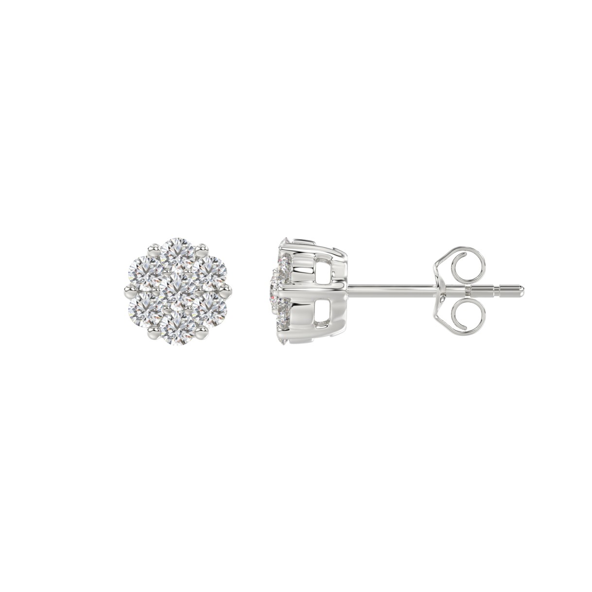 14K WHITE GOLD 1.00CT ROUND DIAMOND LADIES FLOWER EARRINGS