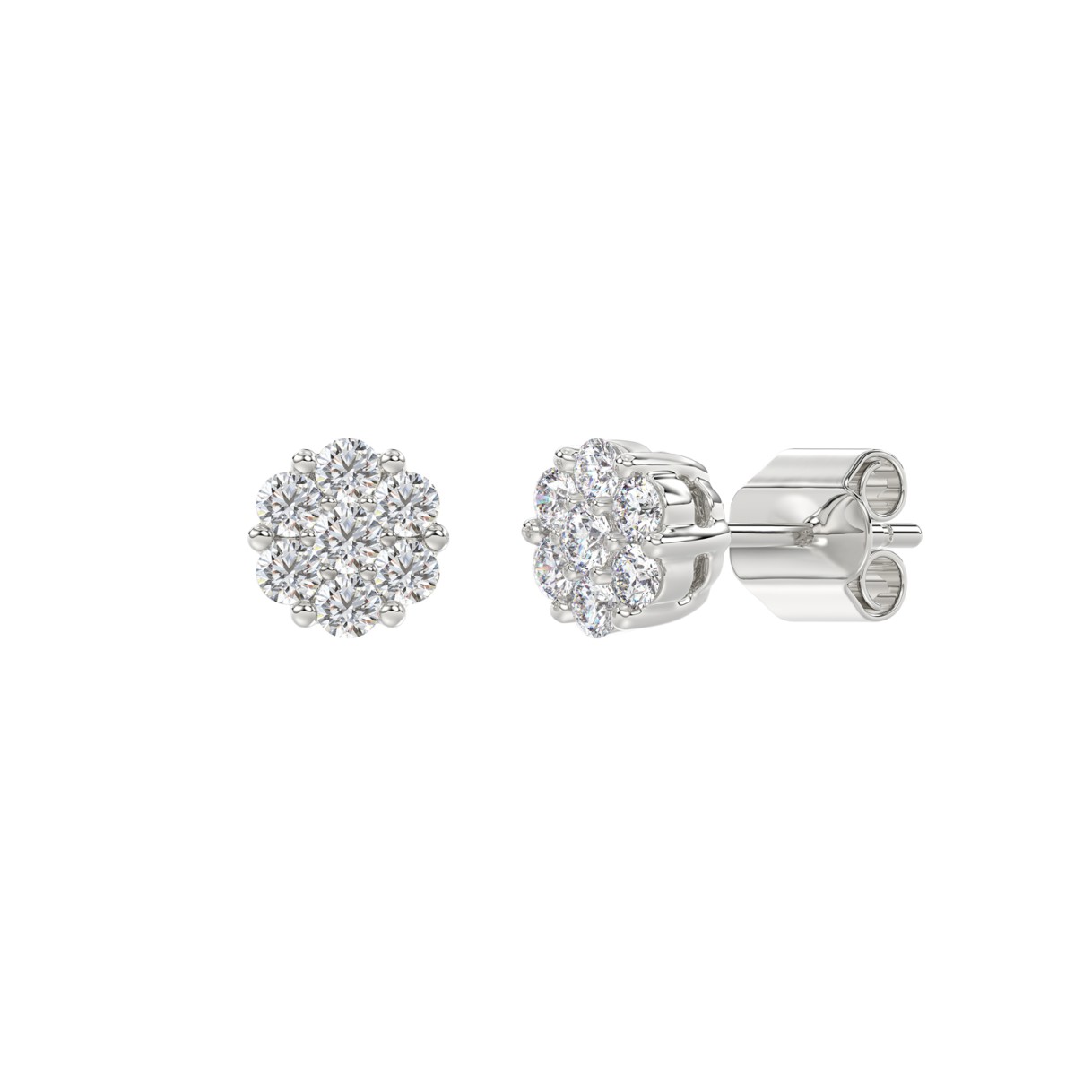 14K WHITE GOLD 1.00CT ROUND DIAMOND LADIES FLOWER EARRINGS