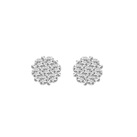 14K WHITE GOLD 1 1/2CT ROUND DIAMOND LADIES FLOWER EARRINGS