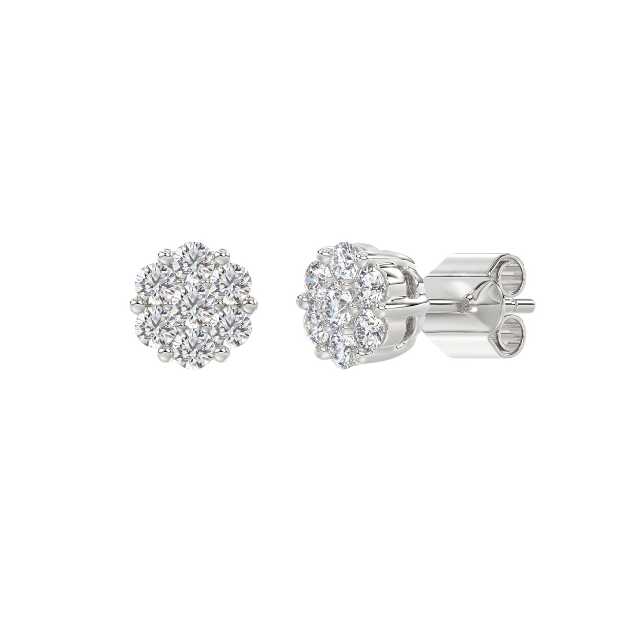 14K WHITE GOLD 1 1/2CT ROUND DIAMOND LADIES FLOWER EARRINGS