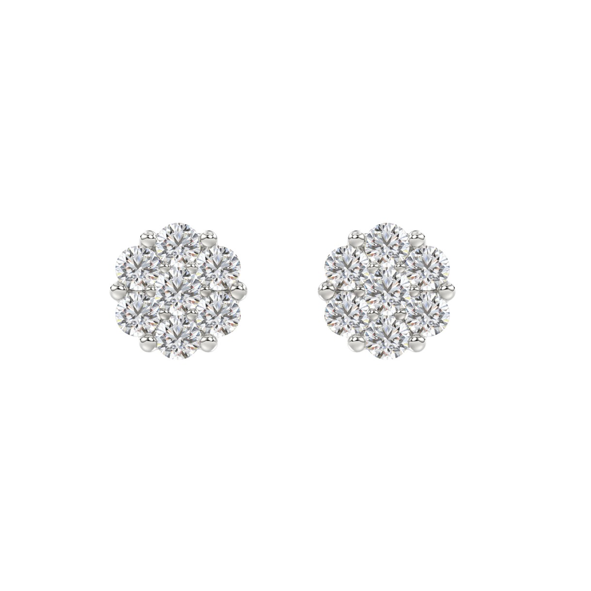 14K WHITE GOLD 2.00CT ROUND DIAMOND LADIES FLOWER EARRINGS