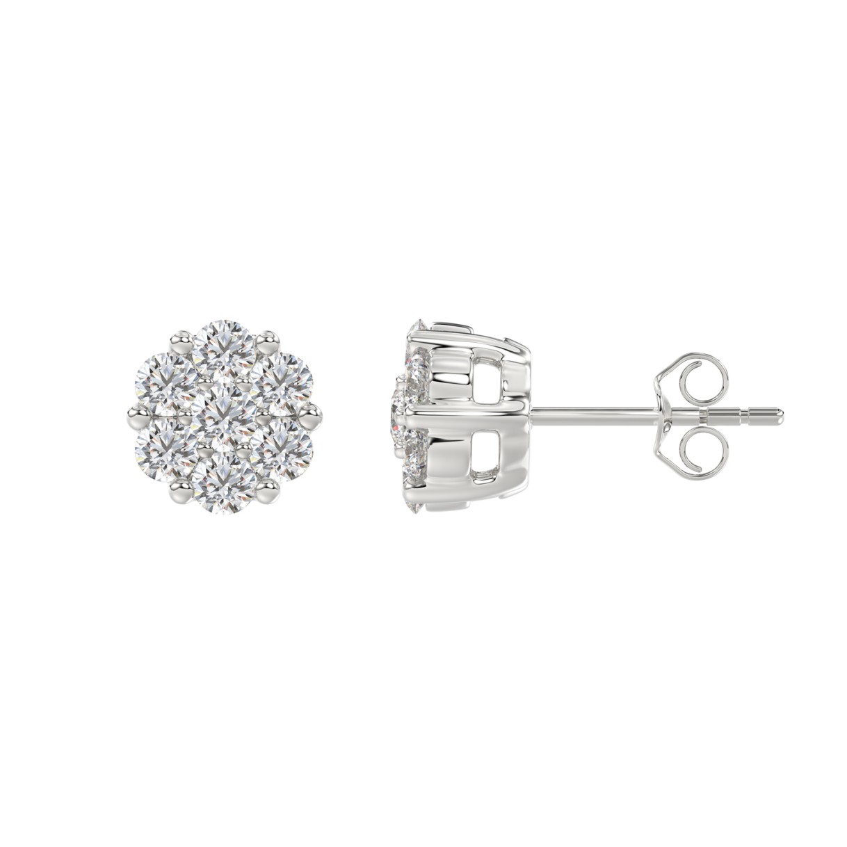 14K WHITE GOLD 2.00CT ROUND DIAMOND LADIES FLOWER EARRINGS
