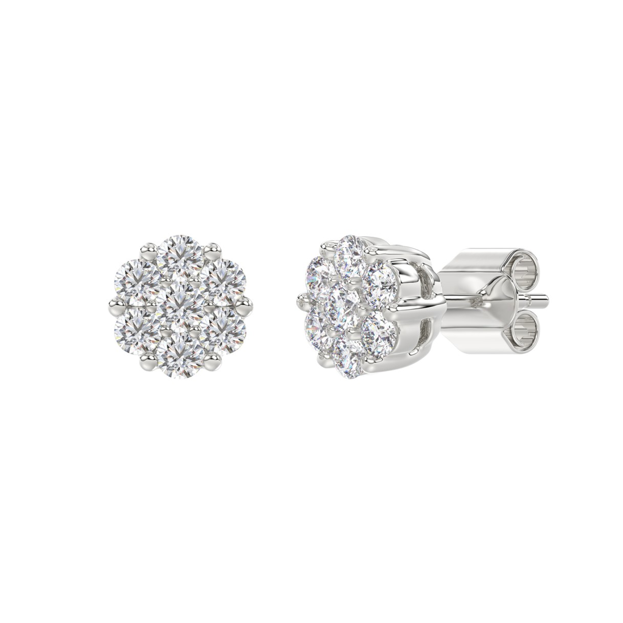 14K WHITE GOLD 2.00CT ROUND DIAMOND LADIES FLOWER EARRINGS