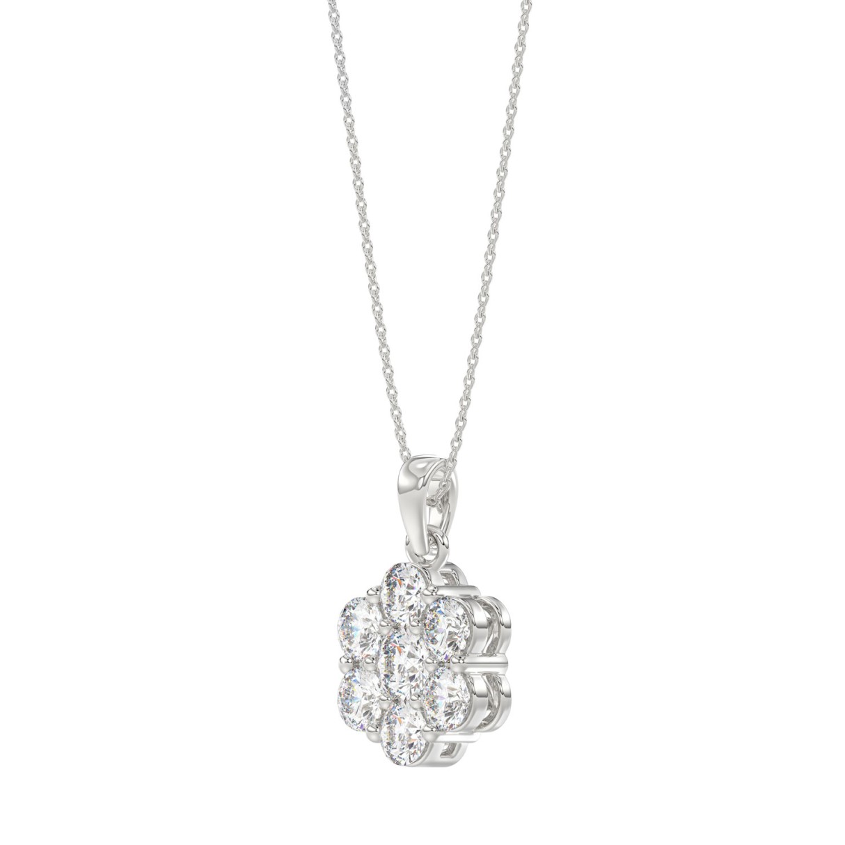14K WHITE GOLD 1/2CT ROUND DIAMOND LADIES FLOWER PENDANT WITH CHAIN