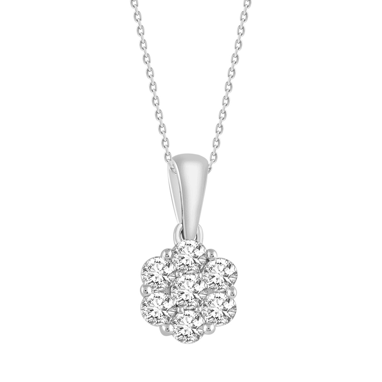 14K WHITE GOLD 3/4CT ROUND DIAMOND LADIES FLOWER P...