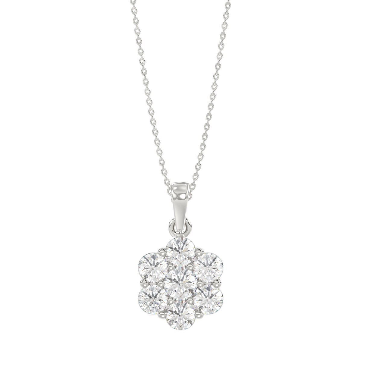 14K WHITE GOLD 3/4CT ROUND DIAMOND LADIES FLOWER P...