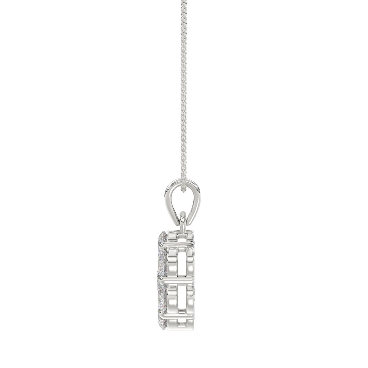 14K WHITE GOLD 3/4CT ROUND DIAMOND LADIES FLOWER PENDANT WITH CHAIN