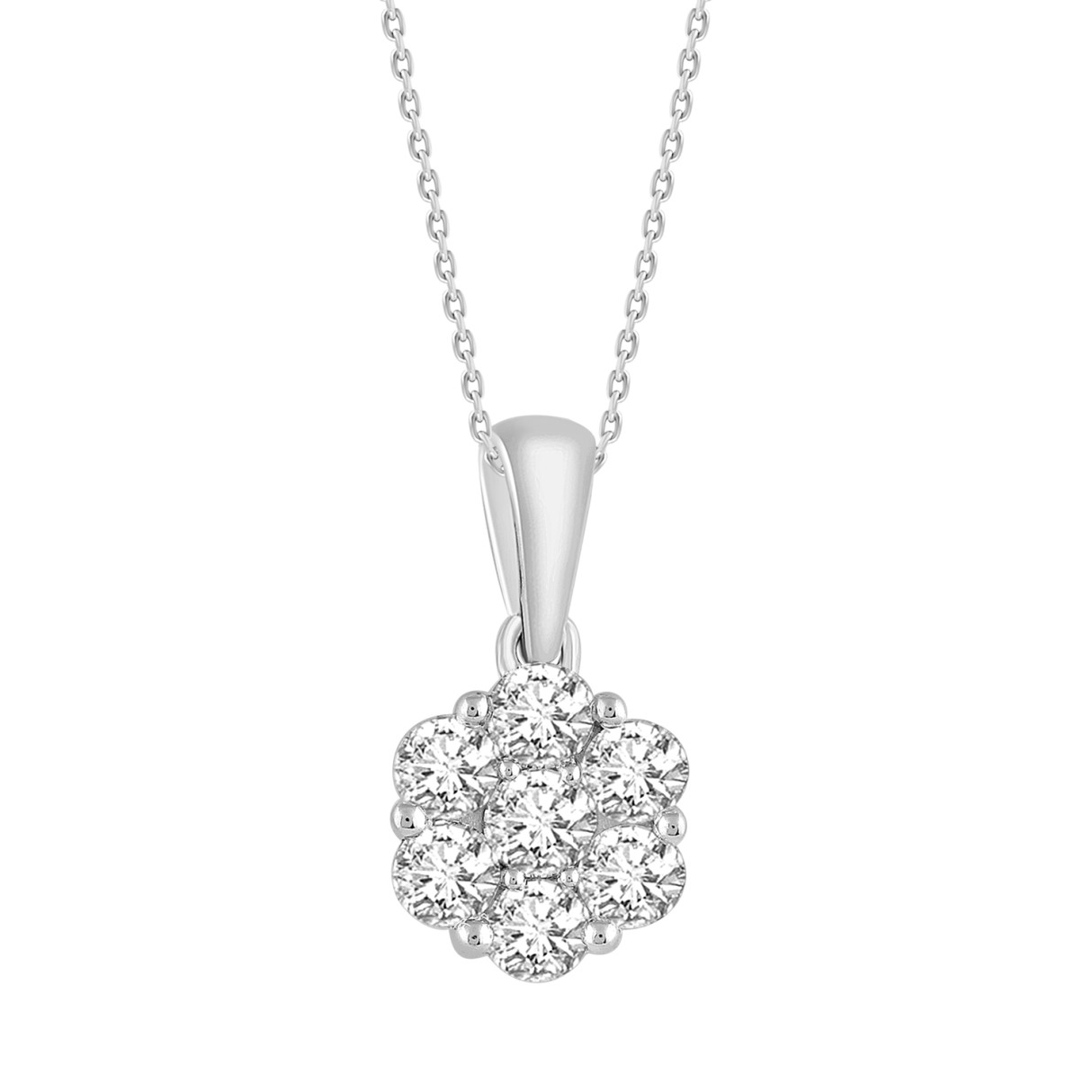 14K WHITE GOLD 1.00CT ROUND DIAMOND LADIES FLOWER ...