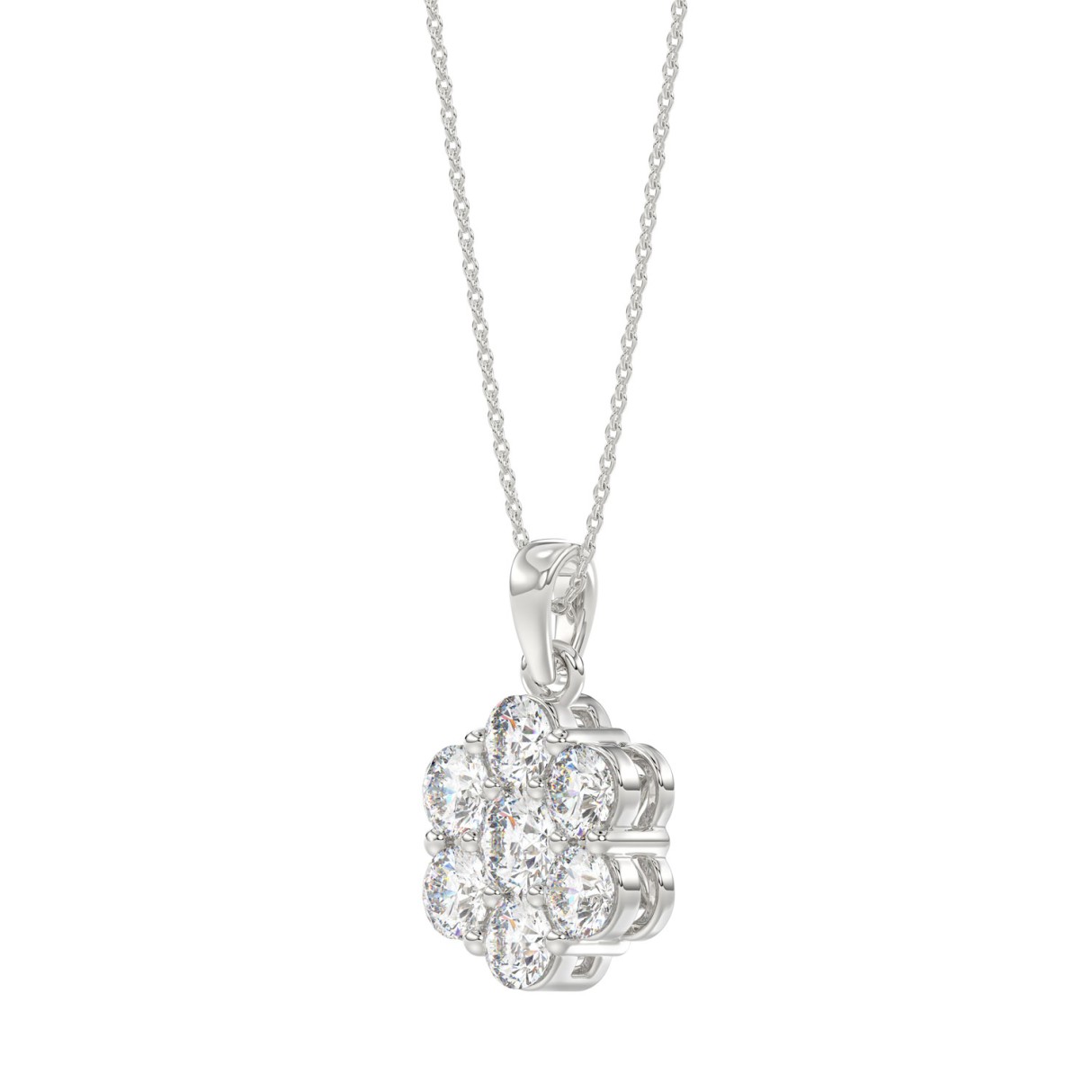 14K WHITE GOLD 1.00CT ROUND DIAMOND LADIES FLOWER PENDANT WITH CHAIN