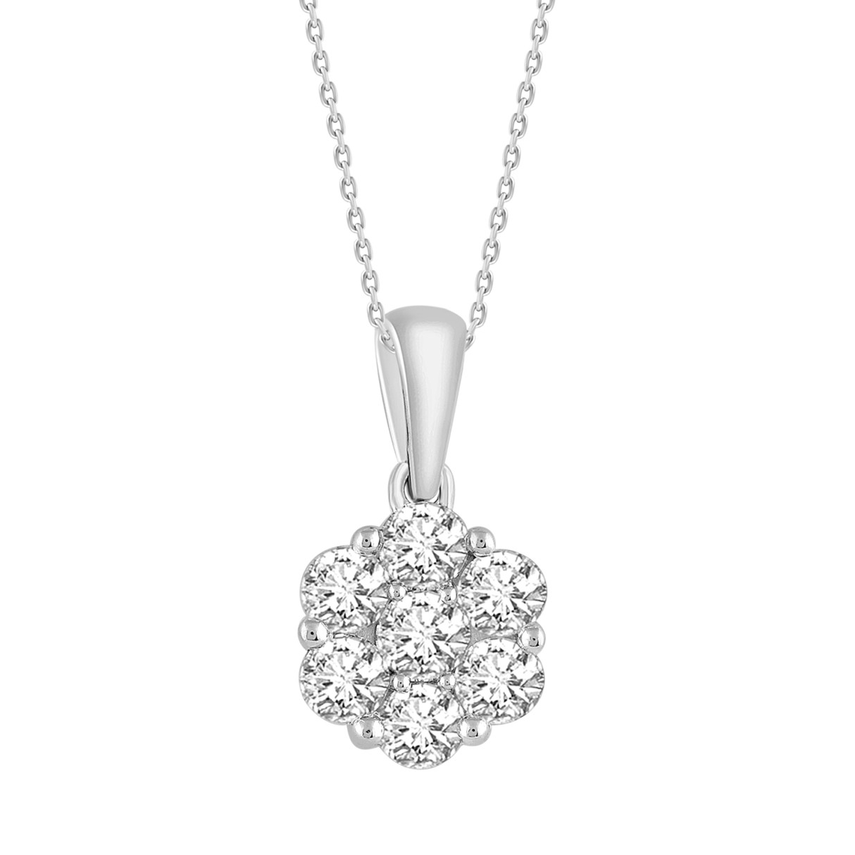 14K WHITE GOLD 1 1/2CT ROUND DIAMOND LADIES FLOWER...