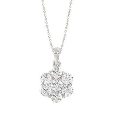 14K WHITE GOLD 1 1/2CT ROUND DIAMOND LADIES FLOWER PENDANT WITH CHAIN