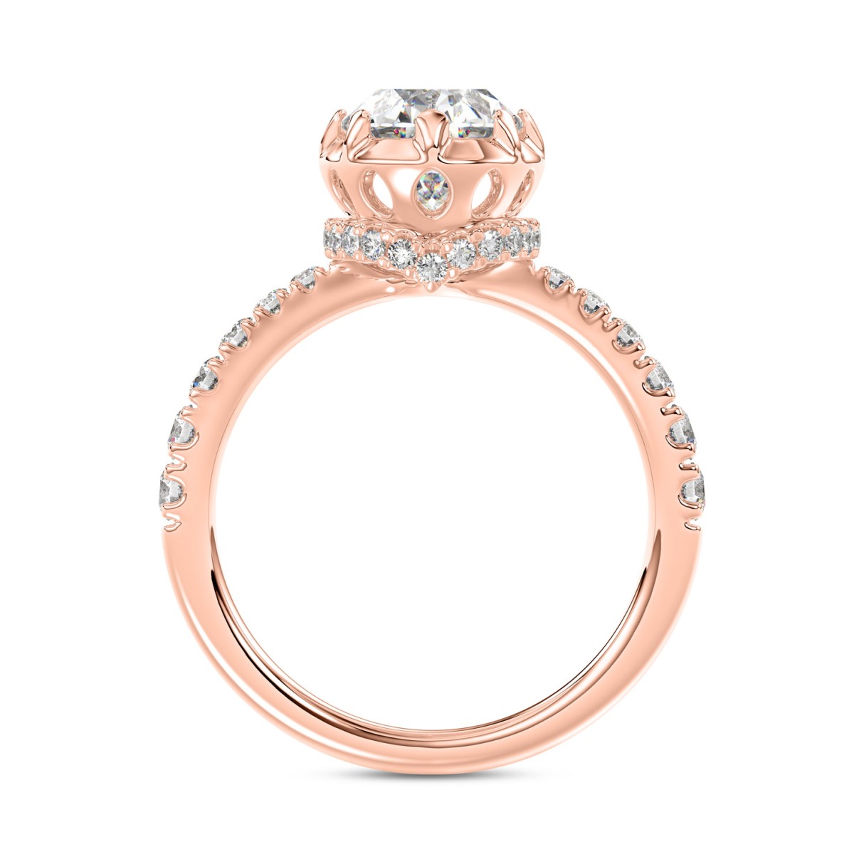 14K ROSE GOLD 2 1/2CT ROUND/OVAL DIAMOND LADIES RING (CENTER STONE OVAL DIAMOND 2CT)