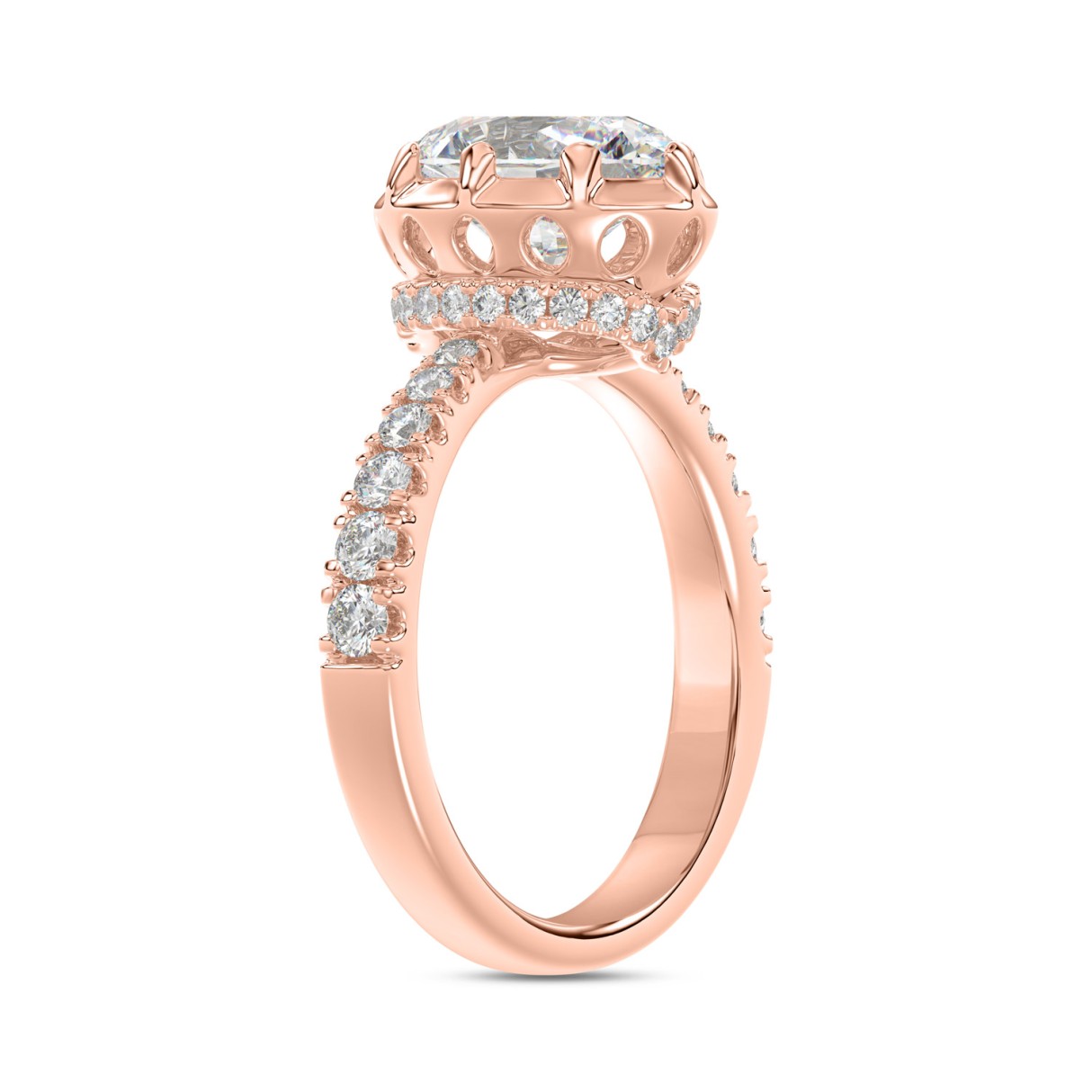 14K ROSE GOLD 2 1/2CT ROUND/OVAL DIAMOND LADIES RING (CENTER STONE OVAL DIAMOND 2CT)