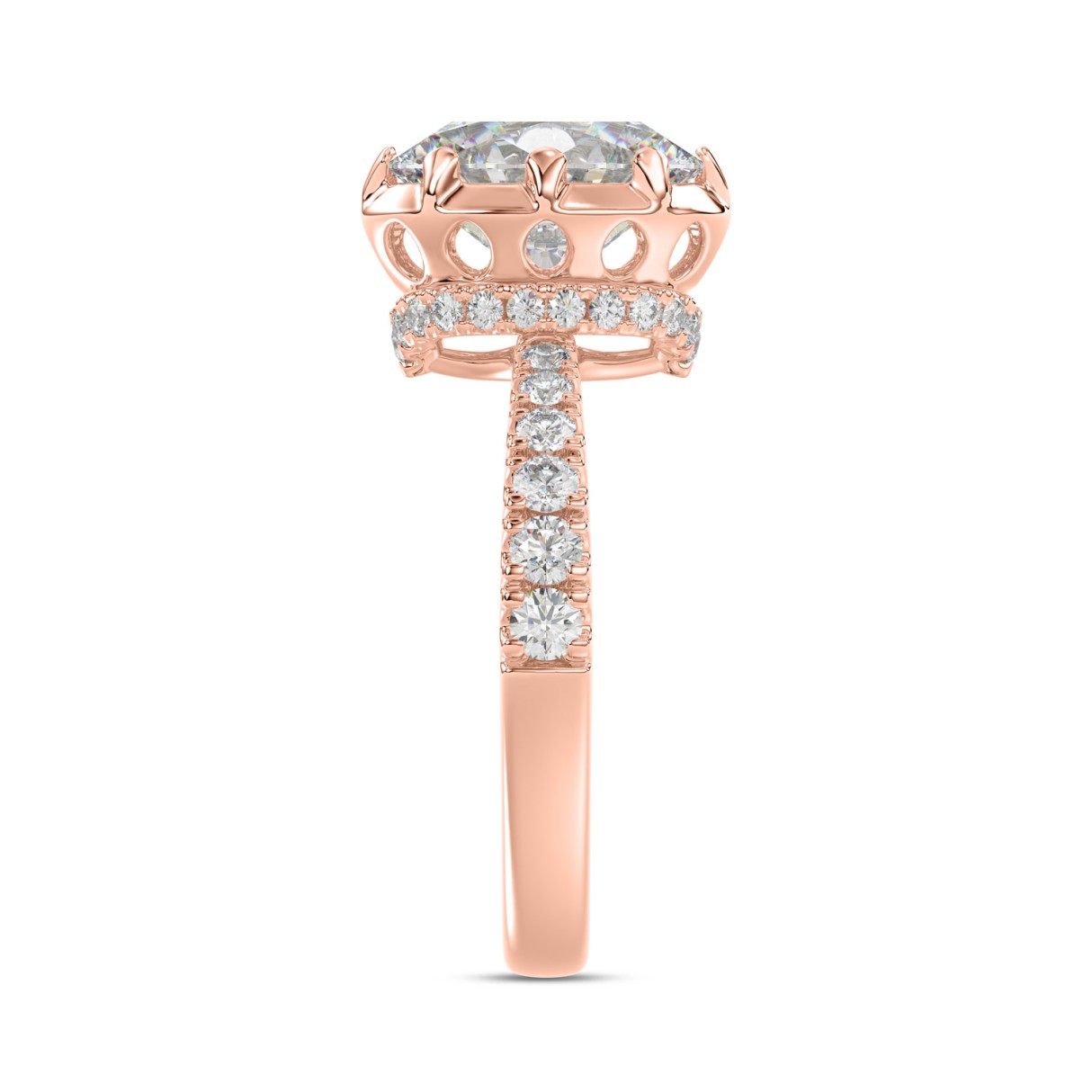 14K ROSE GOLD 2 1/2CT ROUND/OVAL DIAMOND LADIES RING (CENTER STONE OVAL DIAMOND 2CT)
