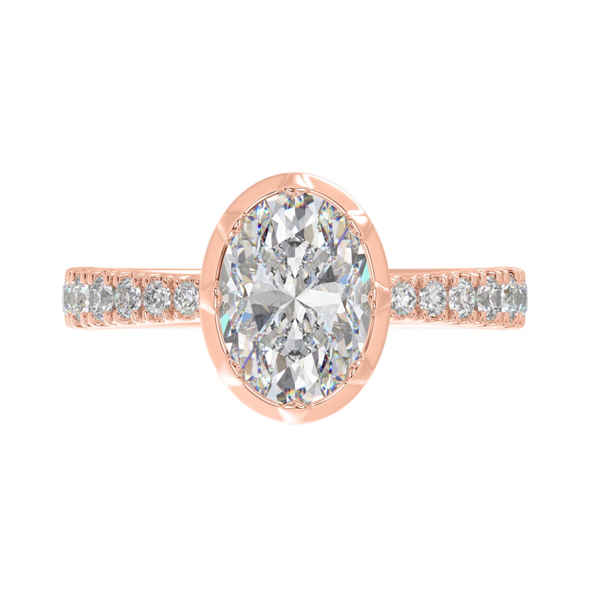 14K ROSE GOLD 2 1/2CT ROUND/OVAL DIAMOND LADIES RING (CENTER STONE OVAL DIAMOND 2CT)