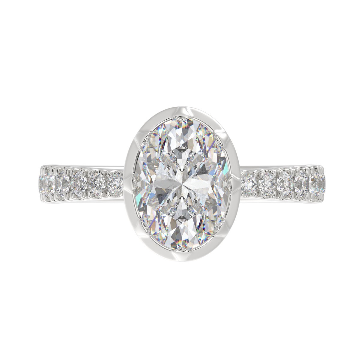 14K WHITE GOLD 2 1/2CT ROUND/OVAL DIAMOND LADIES RING (CENTER STONE OVAL DIAMOND 2CT)