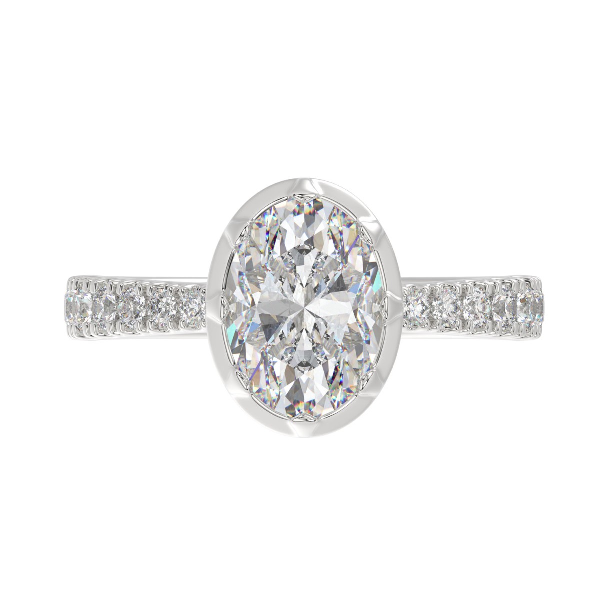 14K WHITE GOLD 2 1/2CT ROUND/OVAL DIAMOND LADIES RING (CENTER STONE OVAL DIAMOND 2CT)