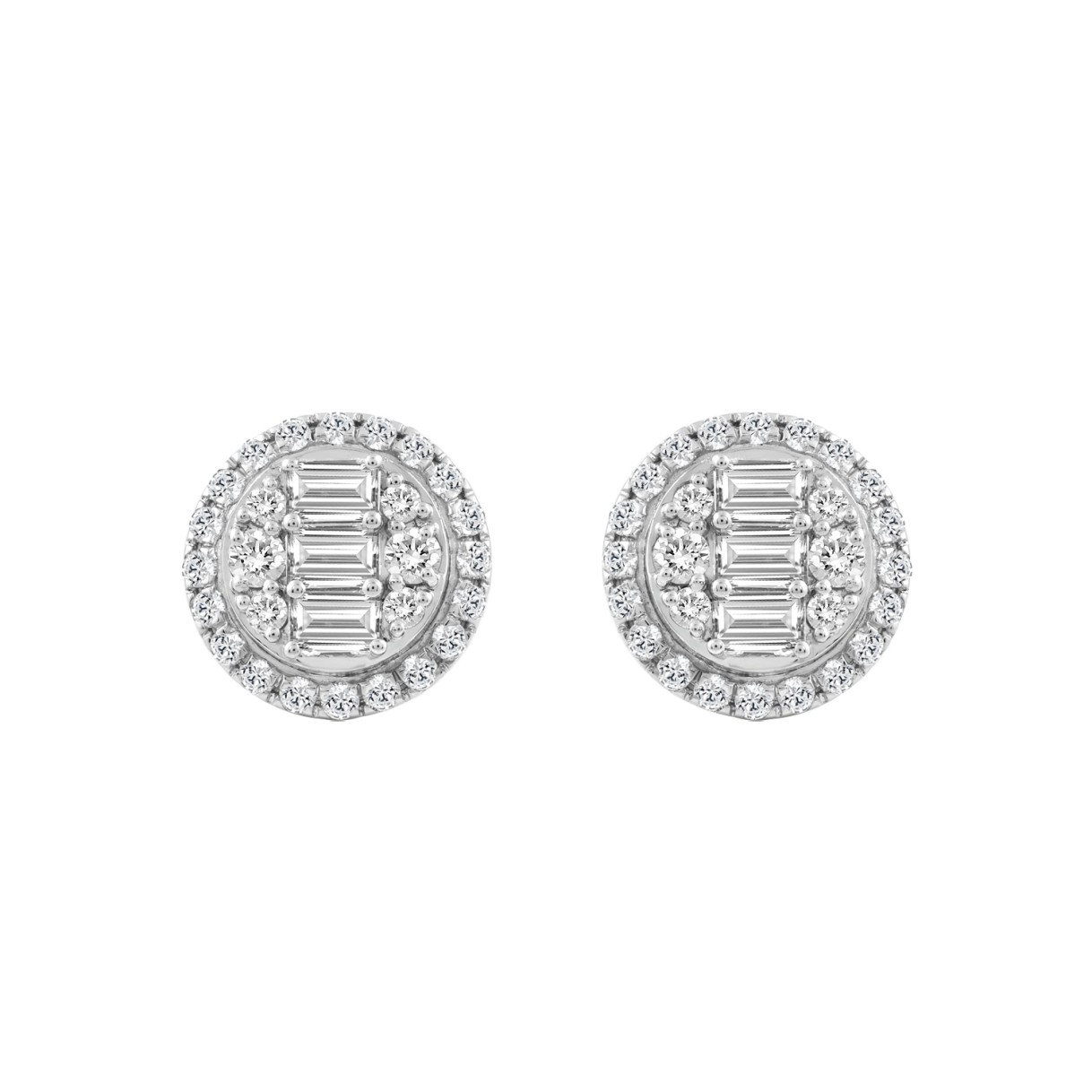 STERLING SILVER WHITE 1 1/4CT ROUND/EMERALD DIAMOND LADIES EARRINGS