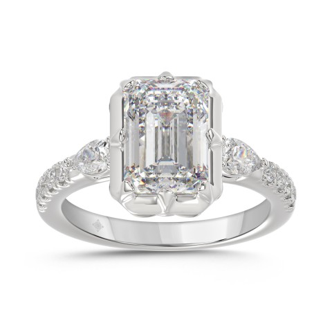 14K WHITE GOLD 3 1/2CT ROUND/PEAR/EMERALD DIAMOND LADIES RING (CENTER STONE EMERALD DIAMOND 3CT) 14K WHITE GOLD 3 1/2CT ROUND/PEAR/EMERALD DIAMOND LADIES RING (CENTER STONE EMERALD DIAMOND 3CT)