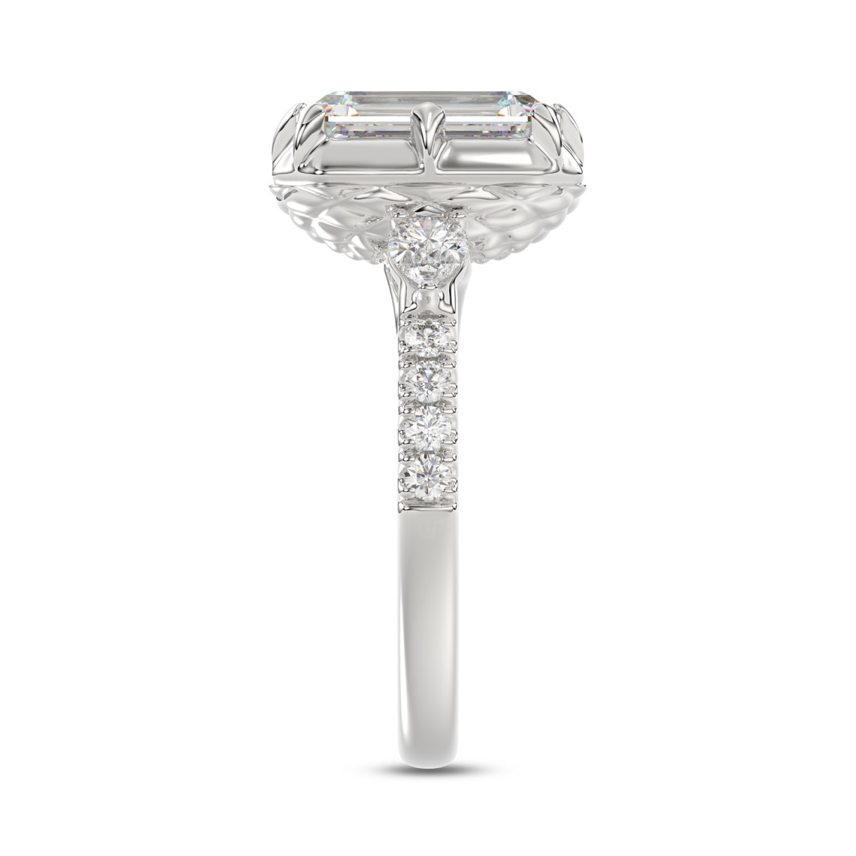 14K WHITE GOLD 3 1/2CT ROUND/PEAR/EMERALD DIAMOND LADIES RING (CENTER STONE EMERALD DIAMOND 3CT)