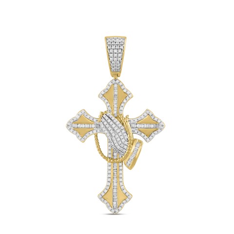 10K YELLOW GOLD 1.00CT ROUND/BAGUETTE DIAMOND MEN'S CHARM PENDANT