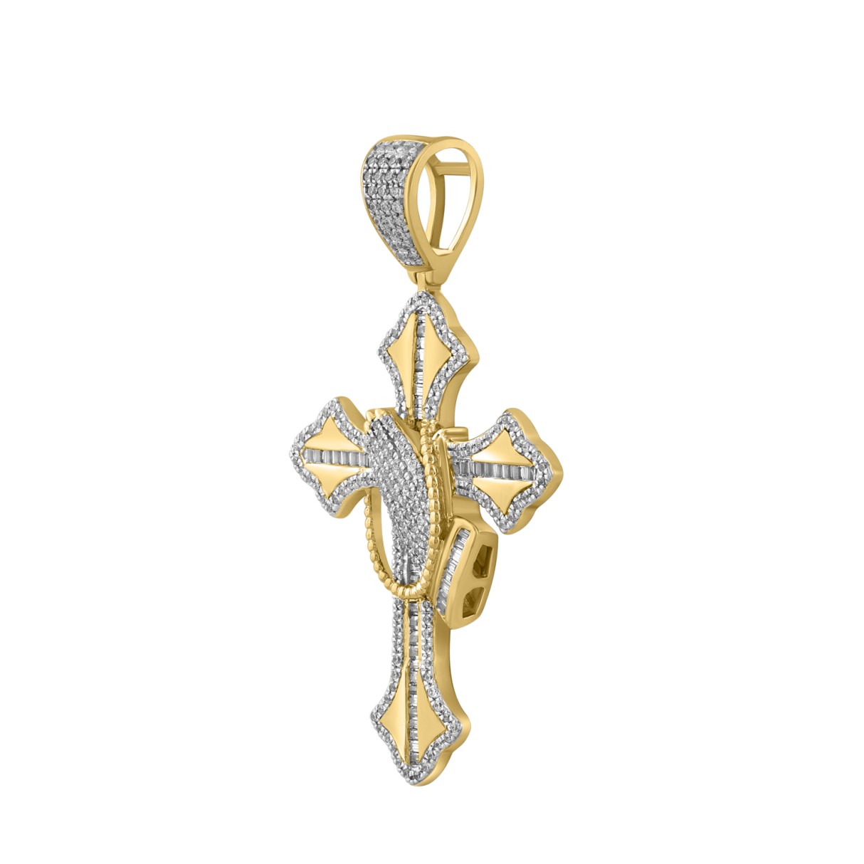 10K YELLOW GOLD 1.00CT ROUND/BAGUETTE DIAMOND MEN'S CHARM PENDANT